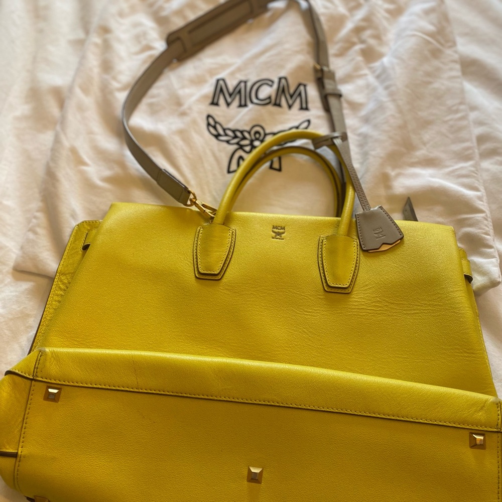 MCM Yellow Leather Tote Bag